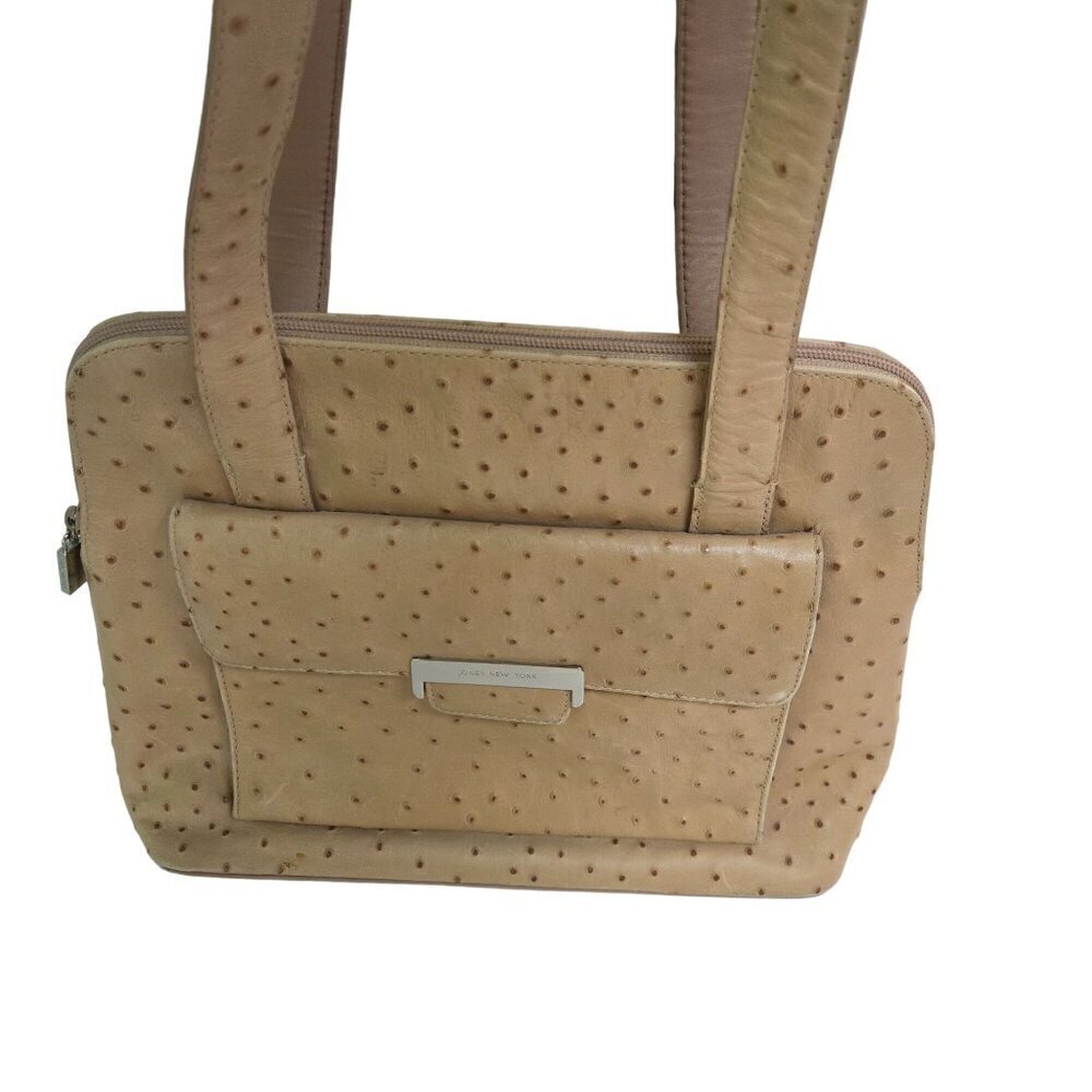 Jones New York Vintage Honey Ostrich Print Leather Shoulder Bag